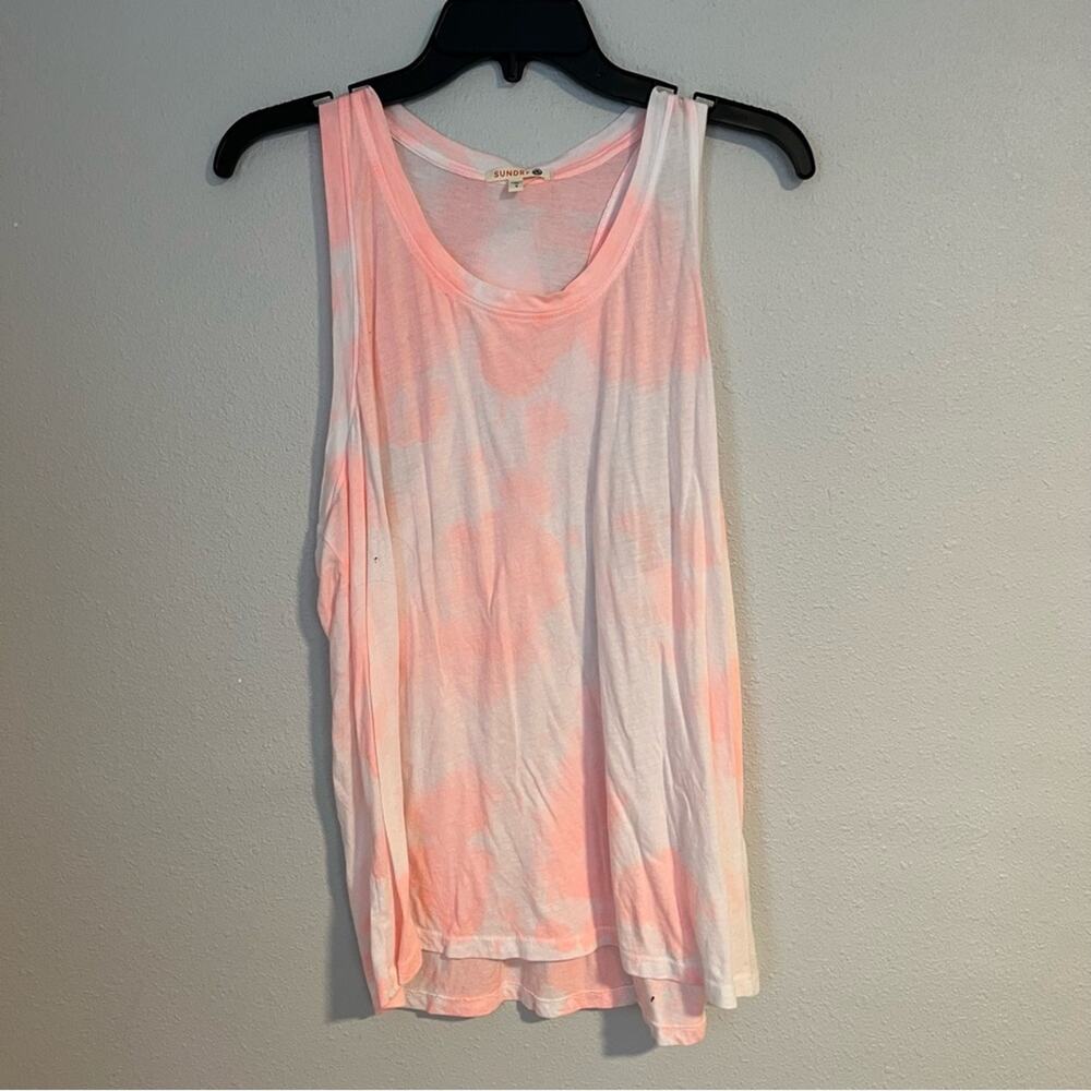 New Sundry White Neon Orange Tie Dye Tank Top Cotton Blend Women's size 4/XL